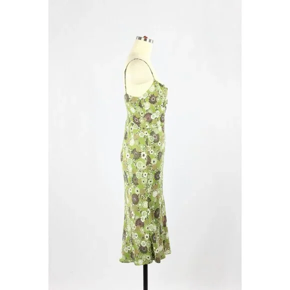 Aritzia WILFRED Bellow Green Floral Crepe Gathered Bust Midi Slip Dress, Size 2 - Picture 2 of 15